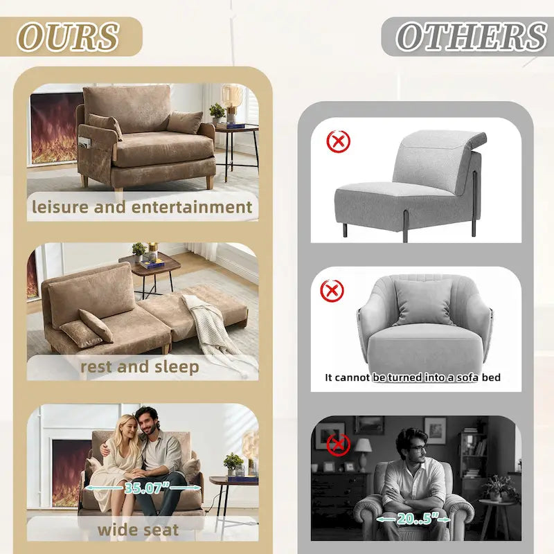 Fauteuil convertible inclinable en chenille avec 3 oreillers