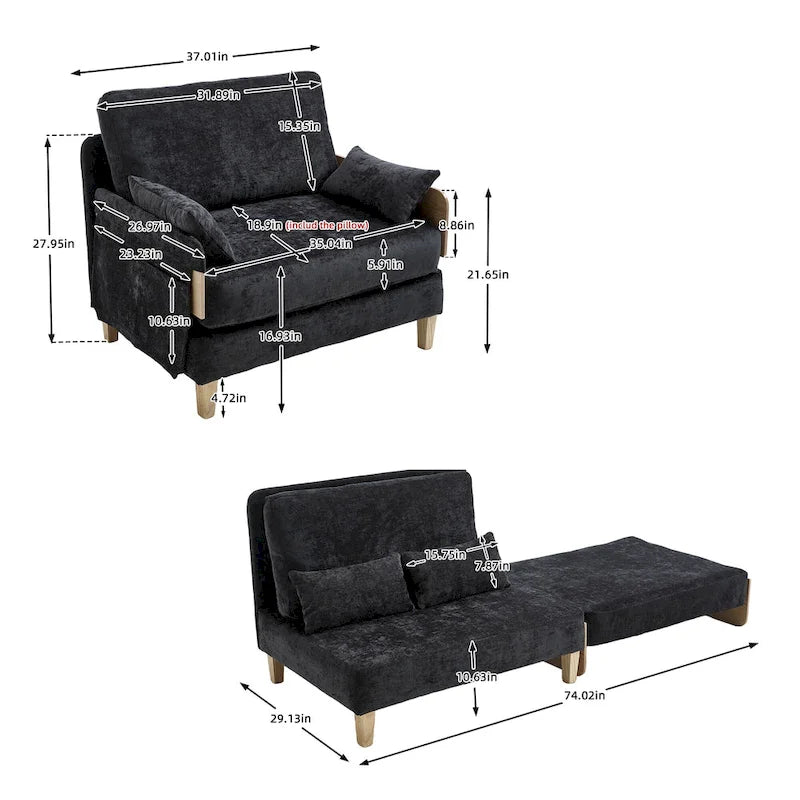 Fauteuil convertible inclinable en chenille avec 3 oreillers