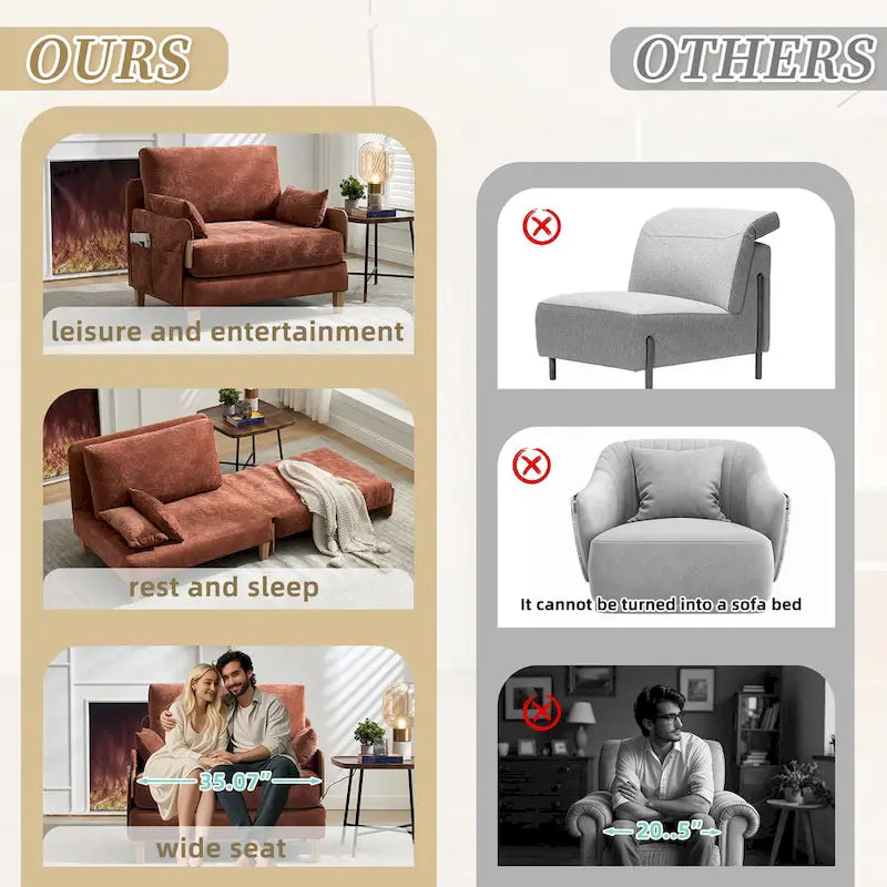 Fauteuil convertible inclinable en chenille avec 3 oreillers