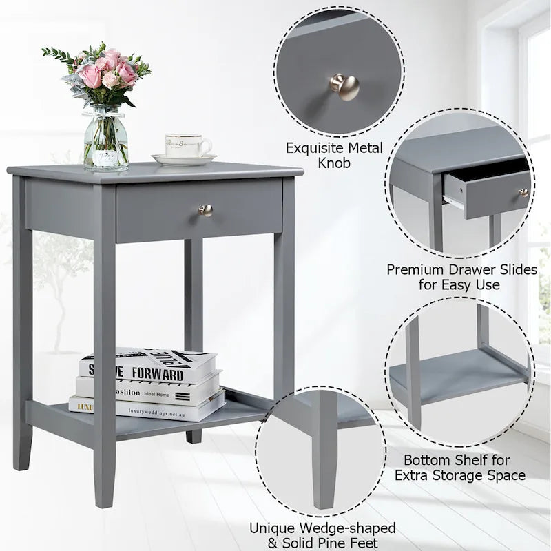 Table de chevet avec tiroir de rangement pour chambre à coucher