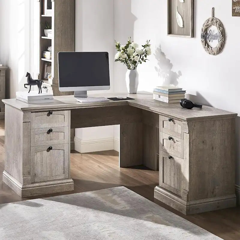 Bureau d'ordinateur de ferme, bureau d'ordinateur en bois avec station de chargement
