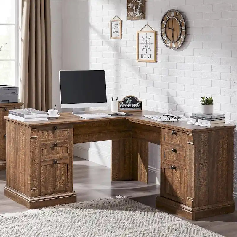 Bureau d'ordinateur de ferme, bureau d'ordinateur en bois avec station de chargement