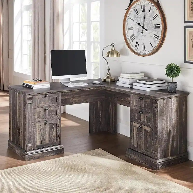 Bureau d'ordinateur de ferme, bureau d'ordinateur en bois avec station de chargement