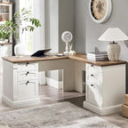 Farmhouse Computer Desk, Wood Home Office Desk with Charging Station