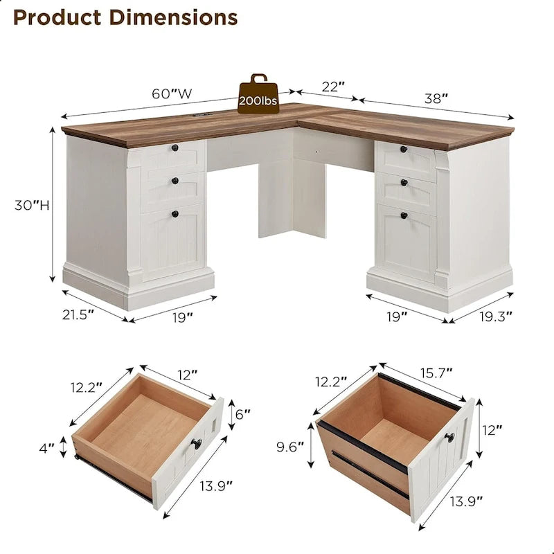 Bureau d'ordinateur de ferme, bureau d'ordinateur en bois avec station de chargement