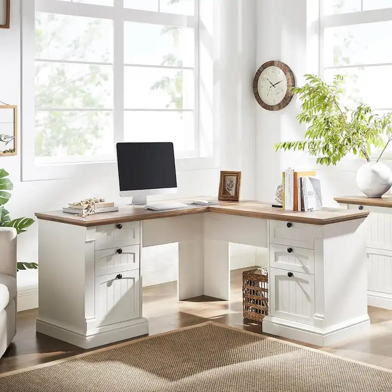 Bureau d'ordinateur de ferme, bureau d'ordinateur en bois avec station de chargement