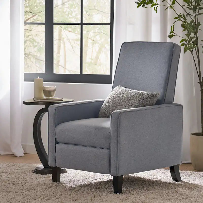 Fauteuil inclinable à dossier rembourré en tissu avec accoudoirs arrondis