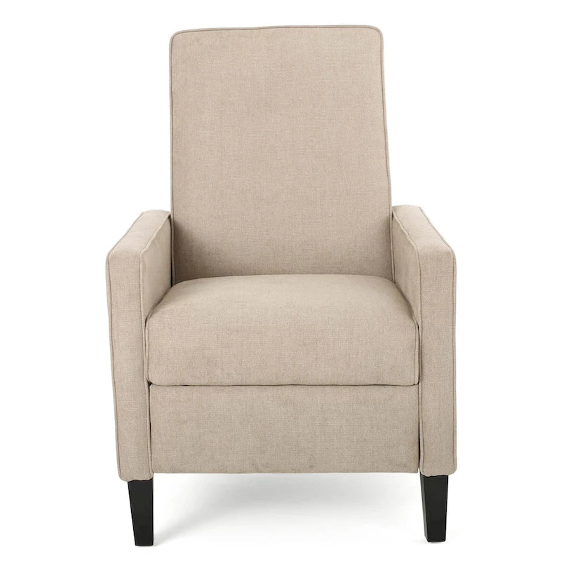 Fauteuil inclinable à dossier rembourré en tissu avec accoudoirs arrondis