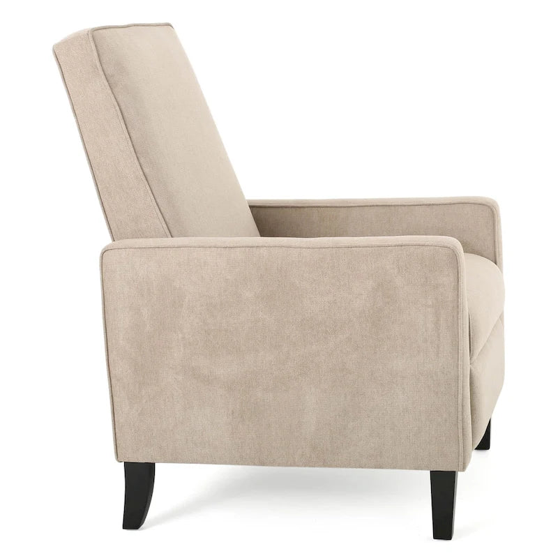 Fauteuil inclinable à dossier rembourré en tissu avec accoudoirs arrondis