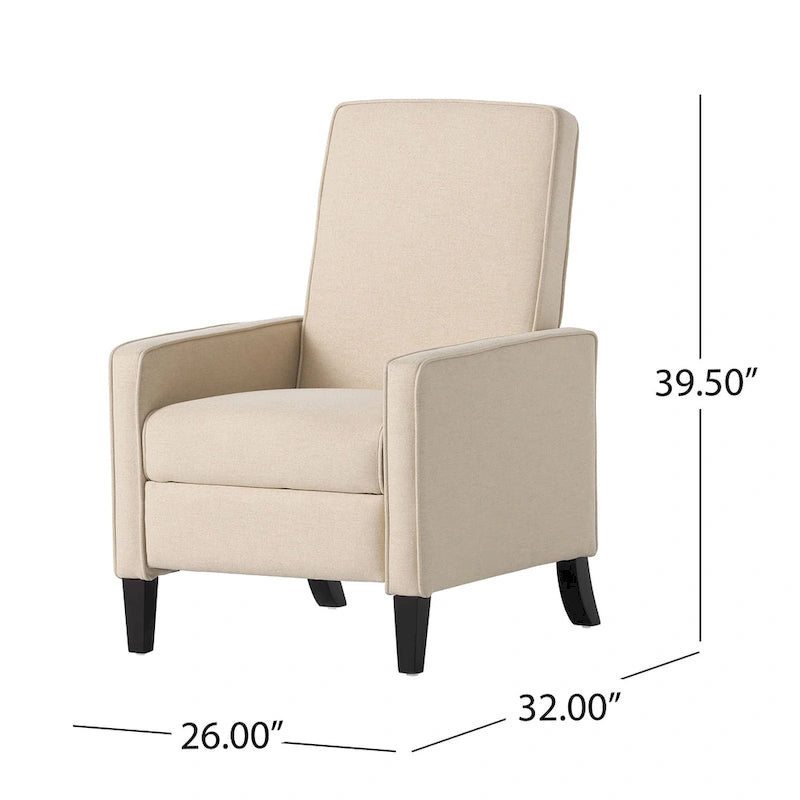 Fauteuil inclinable à dossier rembourré en tissu avec accoudoirs arrondis