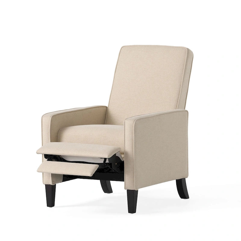 Fauteuil inclinable à dossier rembourré en tissu avec accoudoirs arrondis