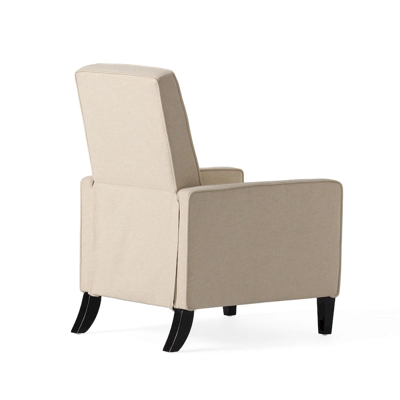 Fauteuil inclinable à dossier rembourré en tissu avec accoudoirs arrondis