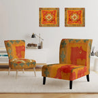 Chaise d'appoint bohème chic rembourrée à motif de carreaux oranges - Fauteuil