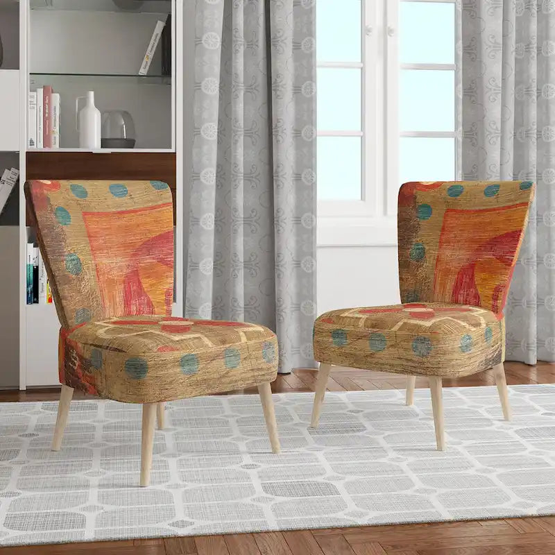 Chaise d'appoint bohème chic rembourrée à motif de carreaux oranges - Fauteuil