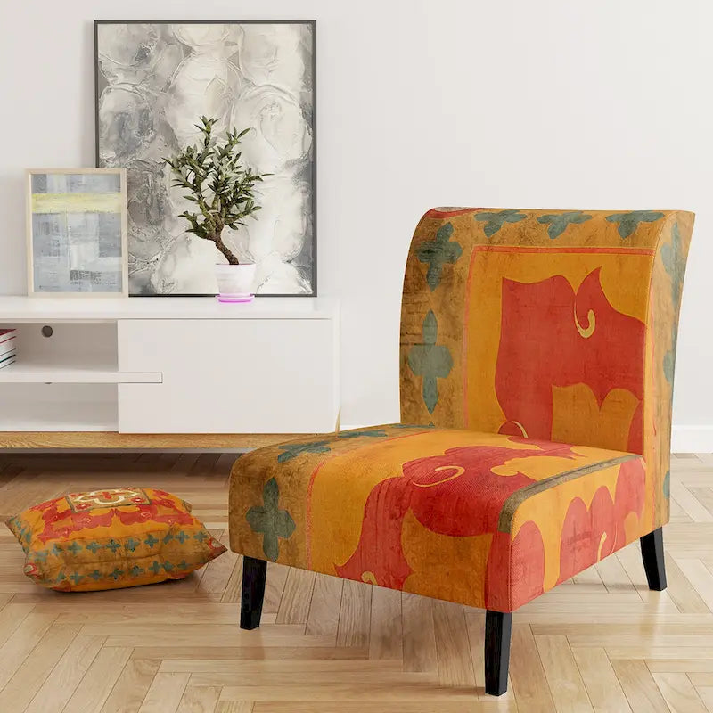 Chaise d'appoint bohème chic rembourrée à motif de carreaux oranges - Fauteuil