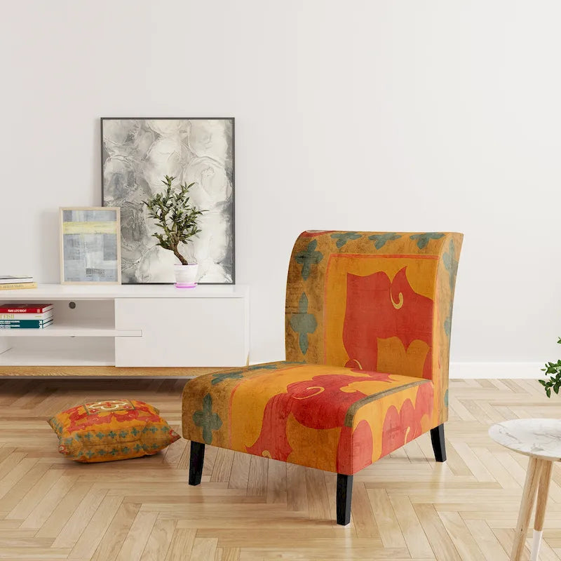 Chaise d'appoint bohème chic rembourrée à motif de carreaux oranges - Fauteuil