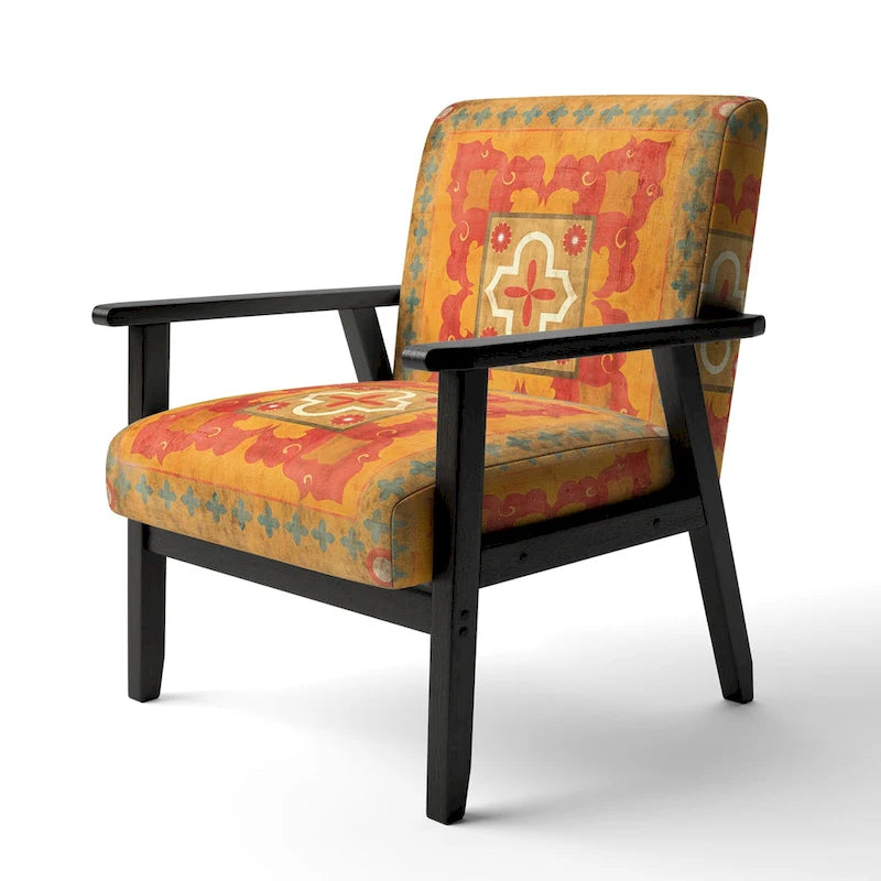 Chaise d'appoint bohème chic rembourrée à motif de carreaux oranges - Fauteuil
