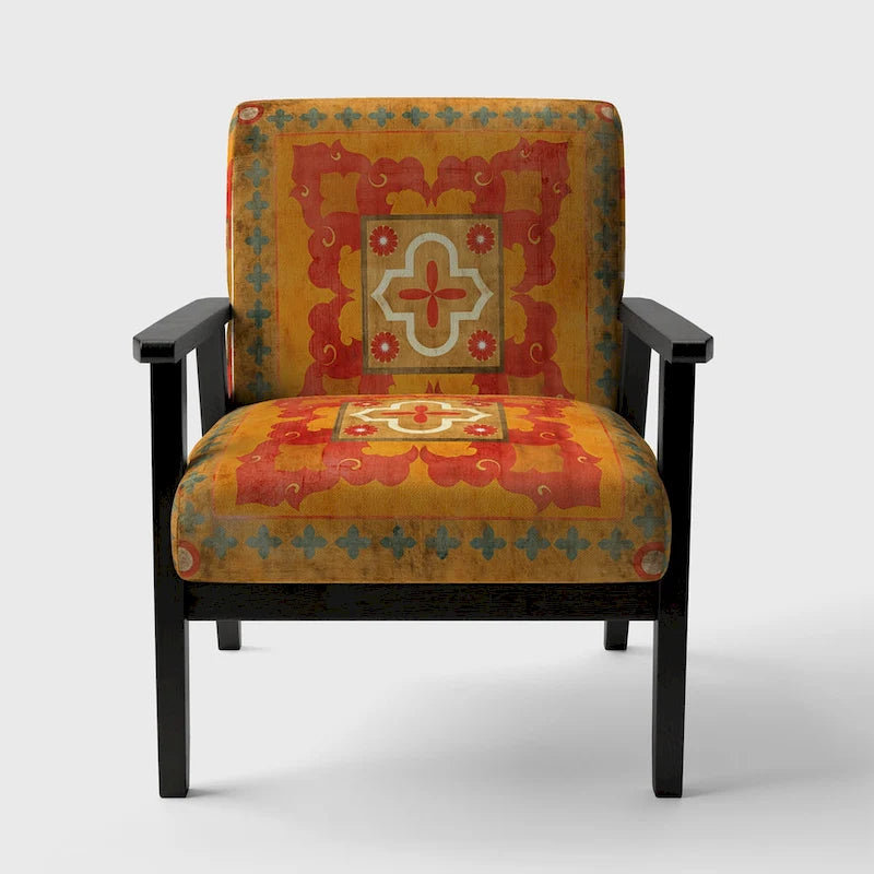 Chaise d'appoint bohème chic rembourrée à motif de carreaux oranges - Fauteuil