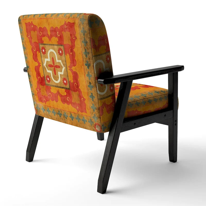 Chaise d'appoint bohème chic rembourrée à motif de carreaux oranges - Fauteuil