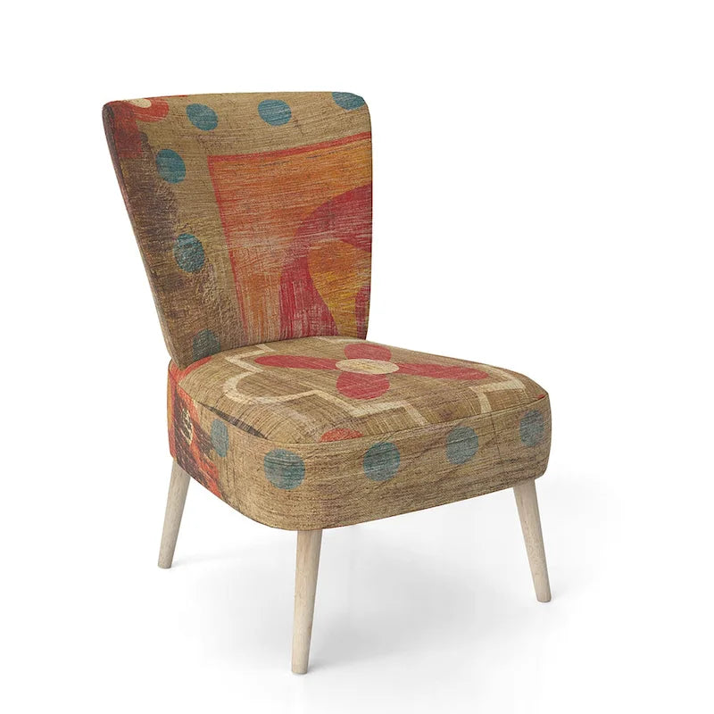 Chaise d'appoint bohème chic rembourrée à motif de carreaux oranges - Fauteuil