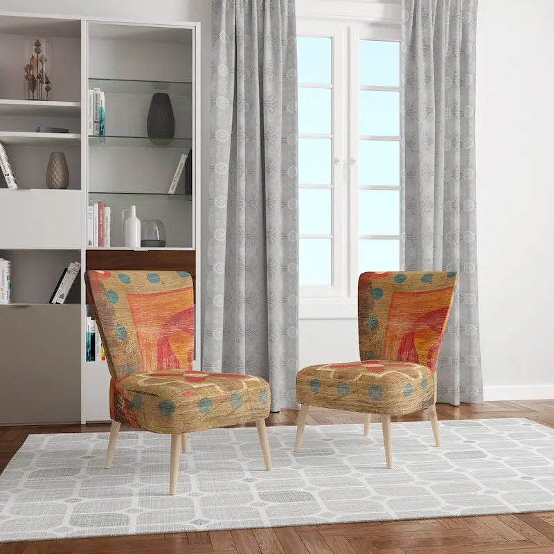 Chaise d'appoint bohème chic rembourrée à motif de carreaux oranges - Fauteuil