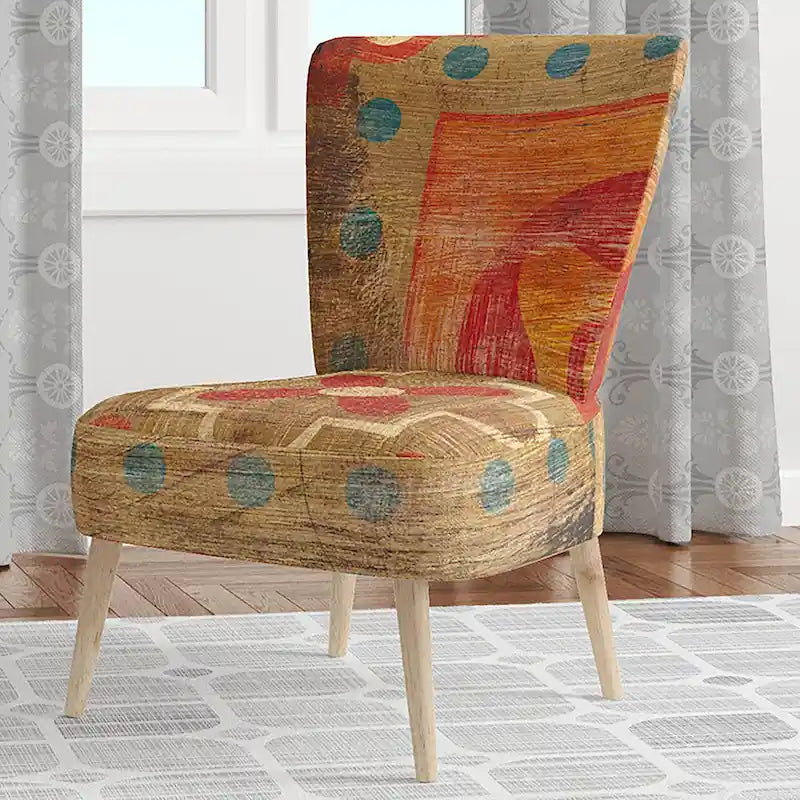 Chaise d'appoint bohème chic rembourrée à motif de carreaux oranges - Fauteuil