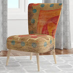 Chaise d'appoint bohème chic rembourrée à motif de carreaux oranges - Fauteuil