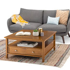 Table basse carrée de style transitionnel en bois massif, 36 pouces de large - 36 x 36 x 18,5
