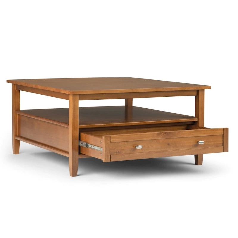 Table basse carrée de style transitionnel en bois massif, 36 pouces de large - 36 x 36 x 18,5