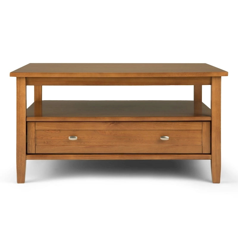 Table basse carrée de style transitionnel en bois massif, 36 pouces de large - 36 x 36 x 18,5