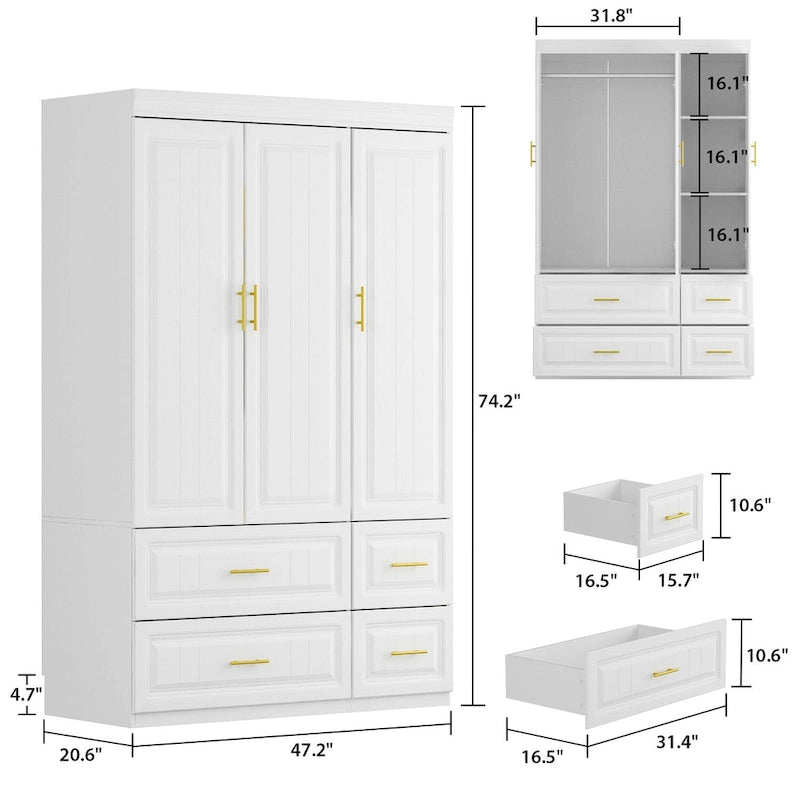 Grande armoire en bois avec portes à panneaux surélevés