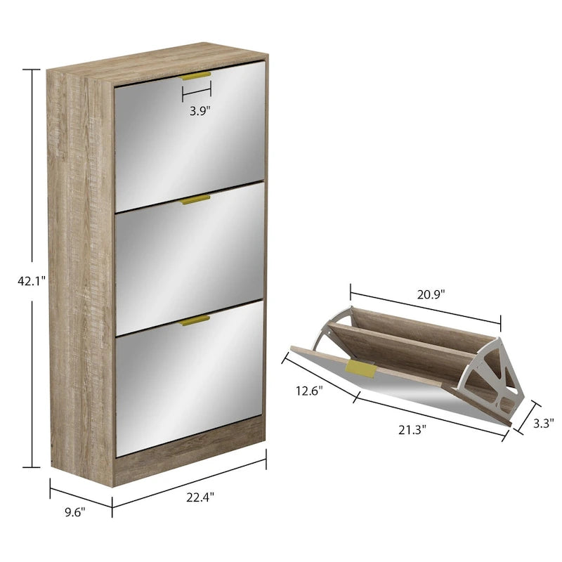 Meuble de rangement pour chaussures avec tiroir basculant et miroir