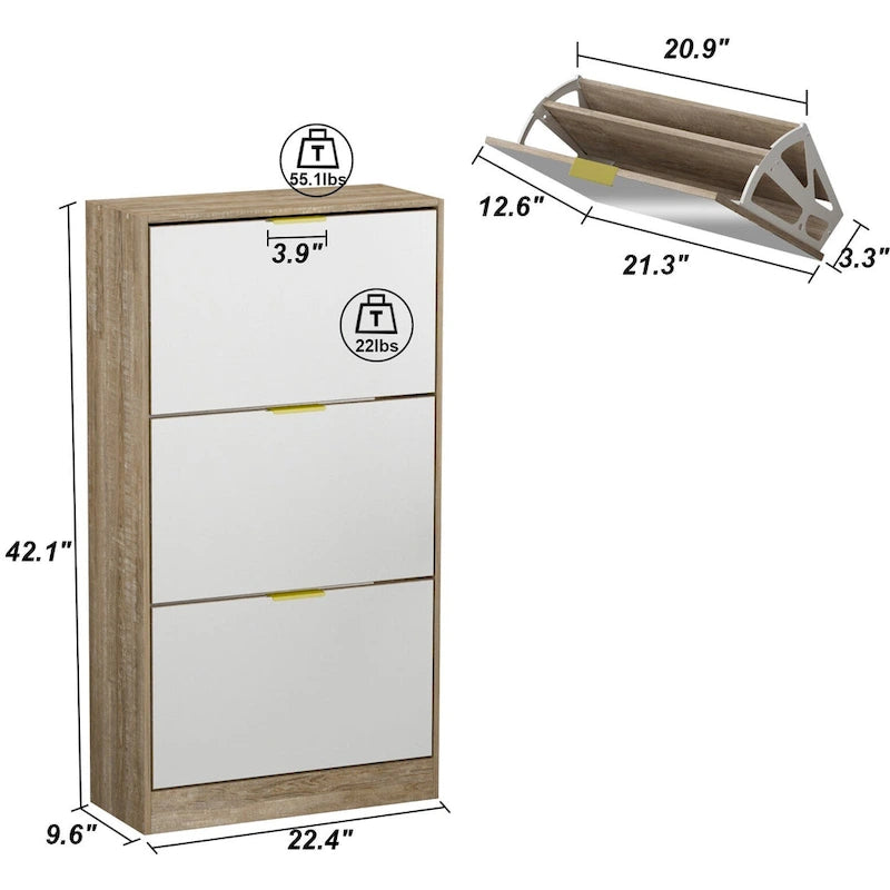Meuble de rangement pour chaussures avec tiroir basculant et miroir