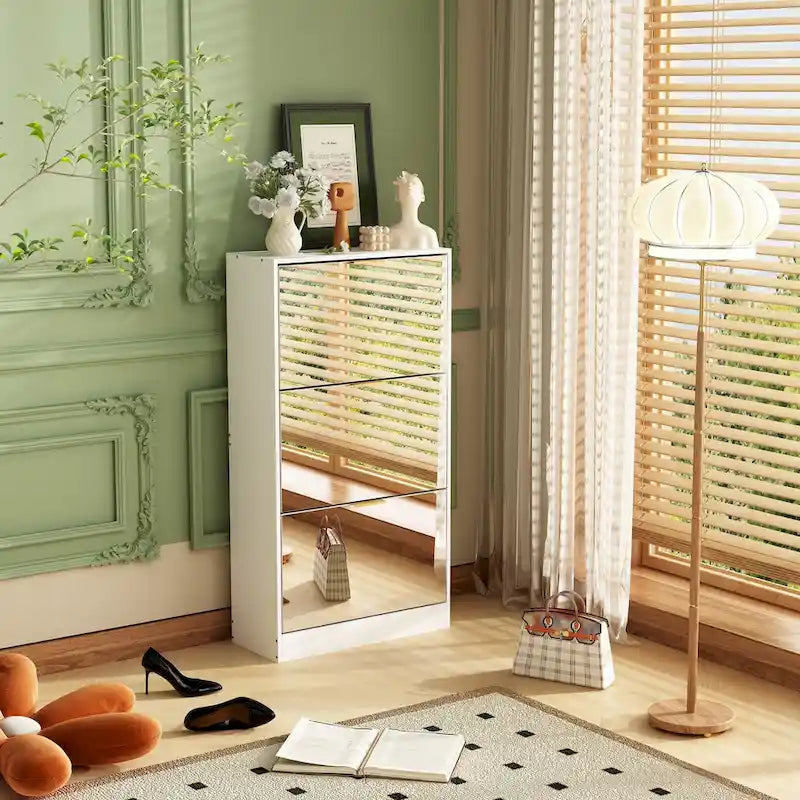Meuble de rangement pour chaussures avec tiroir basculant et miroir