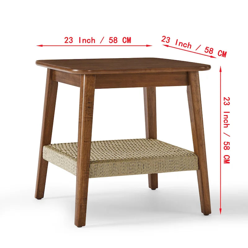 23 Table d'appoint du milieu du siècle avec étagère tressée
