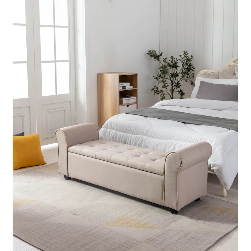 Banc de rangement, Accoudoirs roulés, Rembourrage en tissu