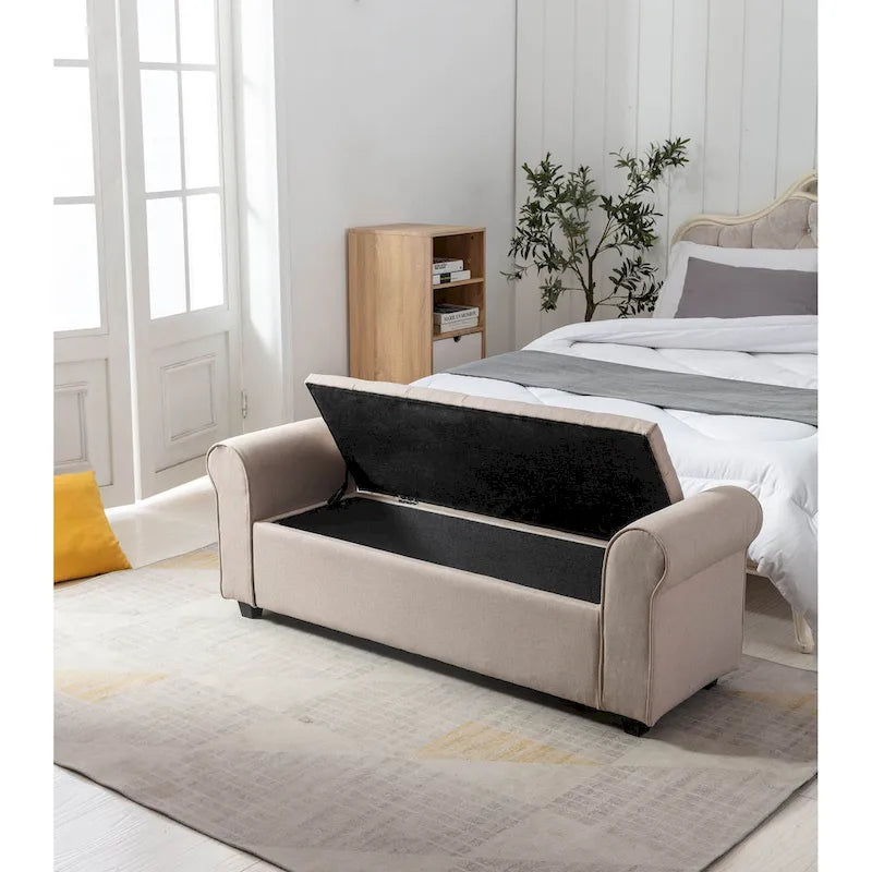 Banc de rangement, Accoudoirs roulés, Rembourrage en tissu