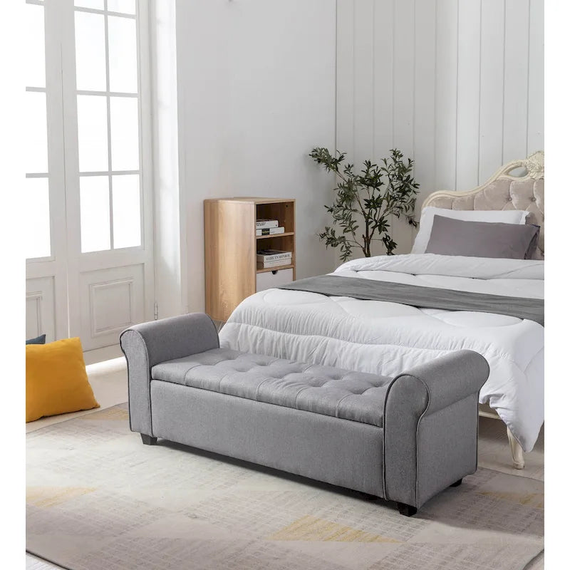 Banc de rangement, Accoudoirs roulés, Rembourrage en tissu