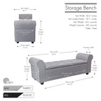 Banc de rangement, Accoudoirs roulés, Rembourrage en tissu