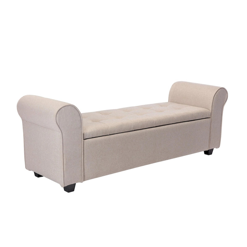 Banc de rangement, Accoudoirs roulés, Rembourrage en tissu