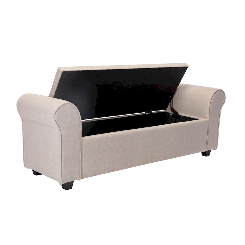 Banc de rangement, Accoudoirs roulés, Rembourrage en tissu