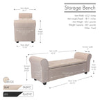 Banc de rangement, Accoudoirs roulés, Rembourrage en tissu
