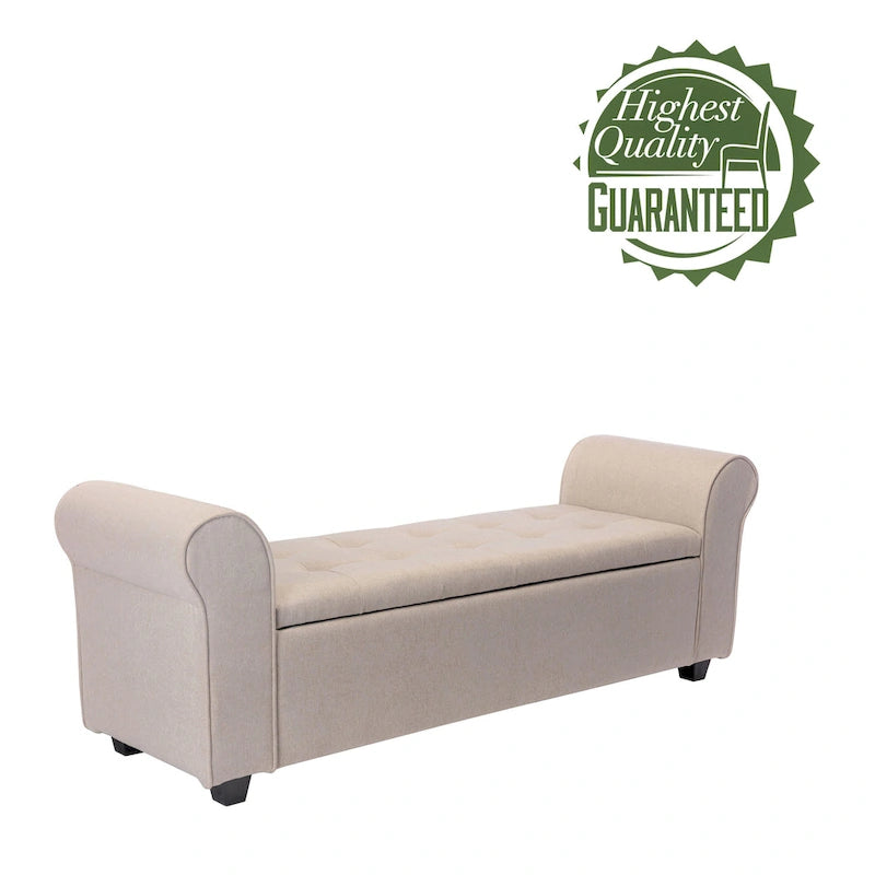 Banc de rangement, Accoudoirs roulés, Rembourrage en tissu