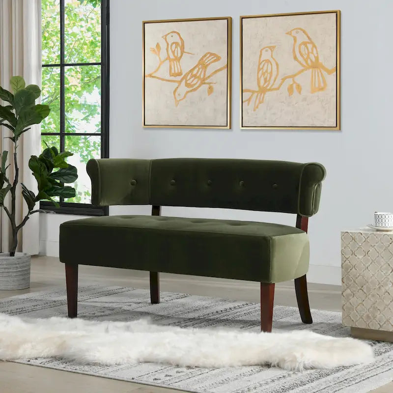 Banquette causeuse touffetée 51 (moderne, avec accoudoirs encastrés)
