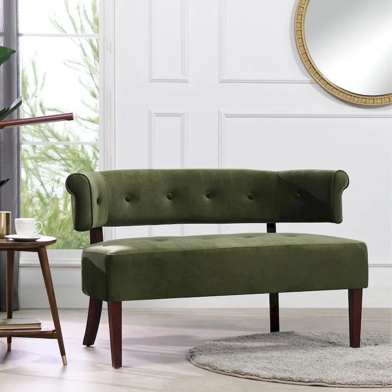 Banquette causeuse touffetée 51 (moderne, avec accoudoirs encastrés)