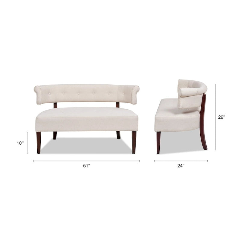 Banquette causeuse touffetée 51 (moderne, avec accoudoirs encastrés)