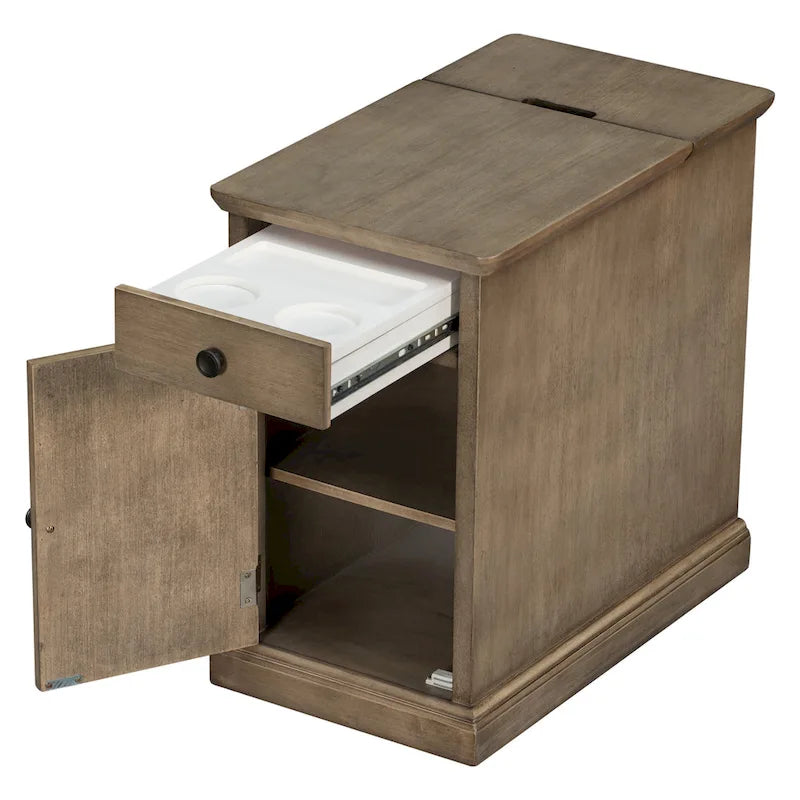 Table d'appoint vintage classique avec ports USB et 1 tiroir multifonctionnel avec porte-gobelets