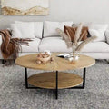 Table basse ovale en bois massif avec pieds métalliques croisés