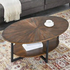 Table basse ovale en bois massif avec pieds métalliques croisés