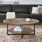 Table basse ovale en bois massif avec pieds métalliques croisés